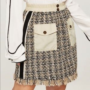 Plus Tweed Pocket Fringe Hem Skirt